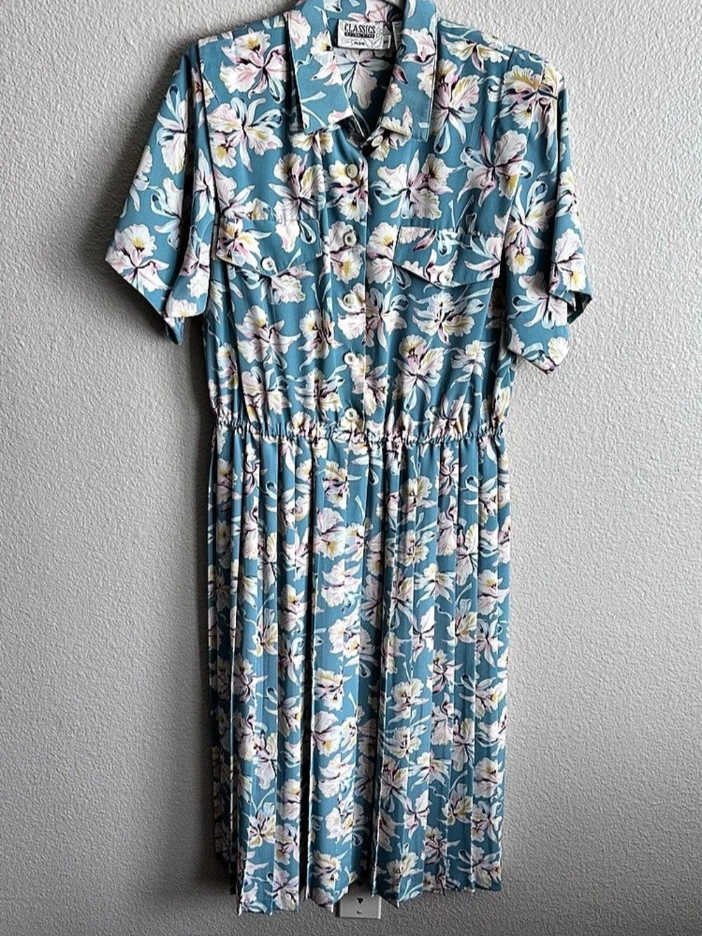 Classics Vintage Floral Midi Dress Turquoise Size 14
